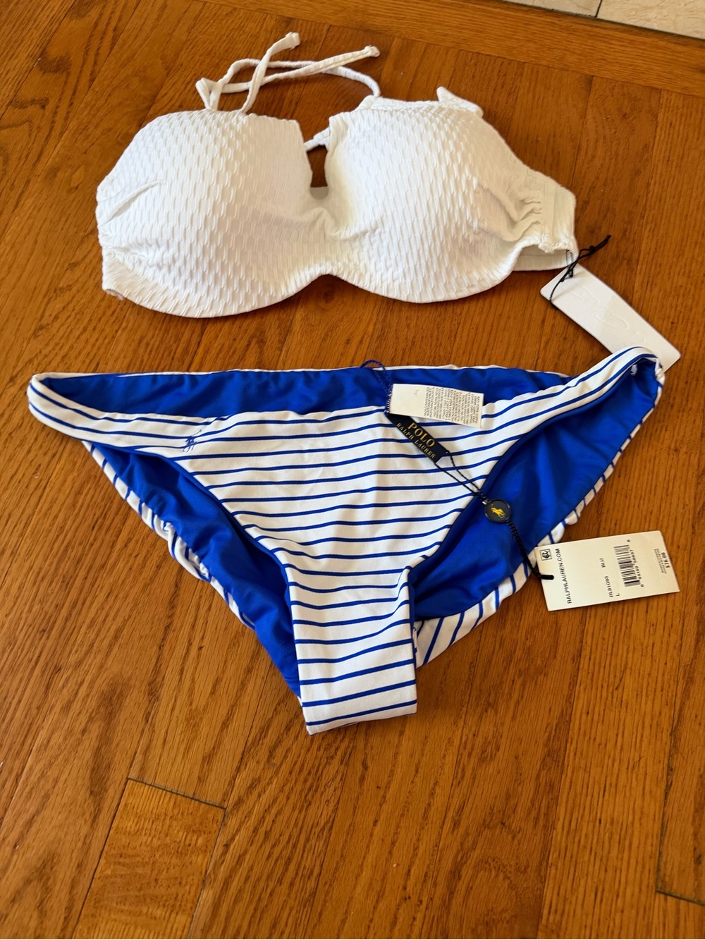 Ralph Lauren white Blue-Striped Bikini Set Large NWT
